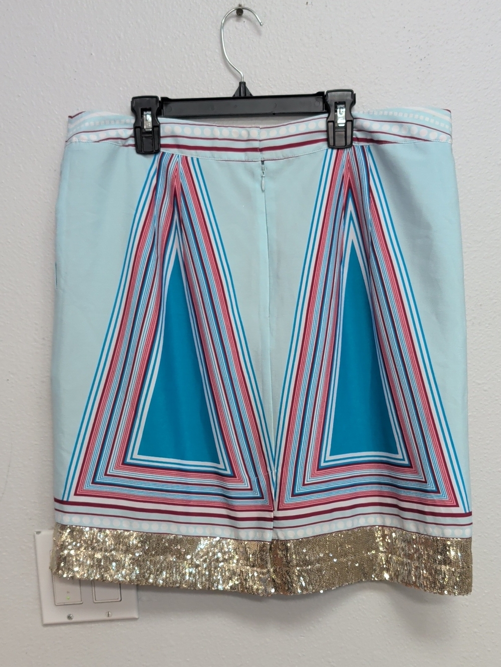 Isani Anthropologie Light Blue Geometric Triangle Skirt with Gold Sequin Hem - Picture 3 of 7